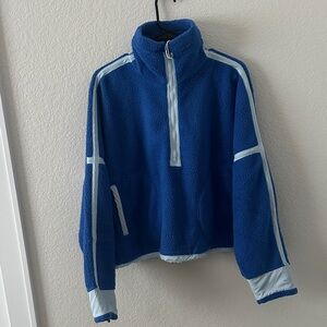 Amazon Blue Sherpa Fleece Pullover Jacket with White Trim